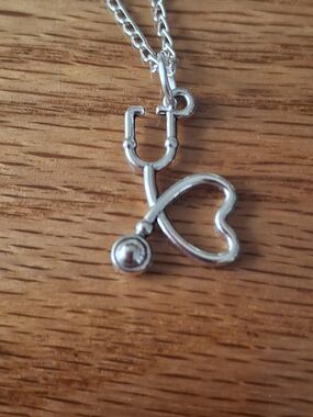 Silver Heart Stethoscope Pendant Necklace